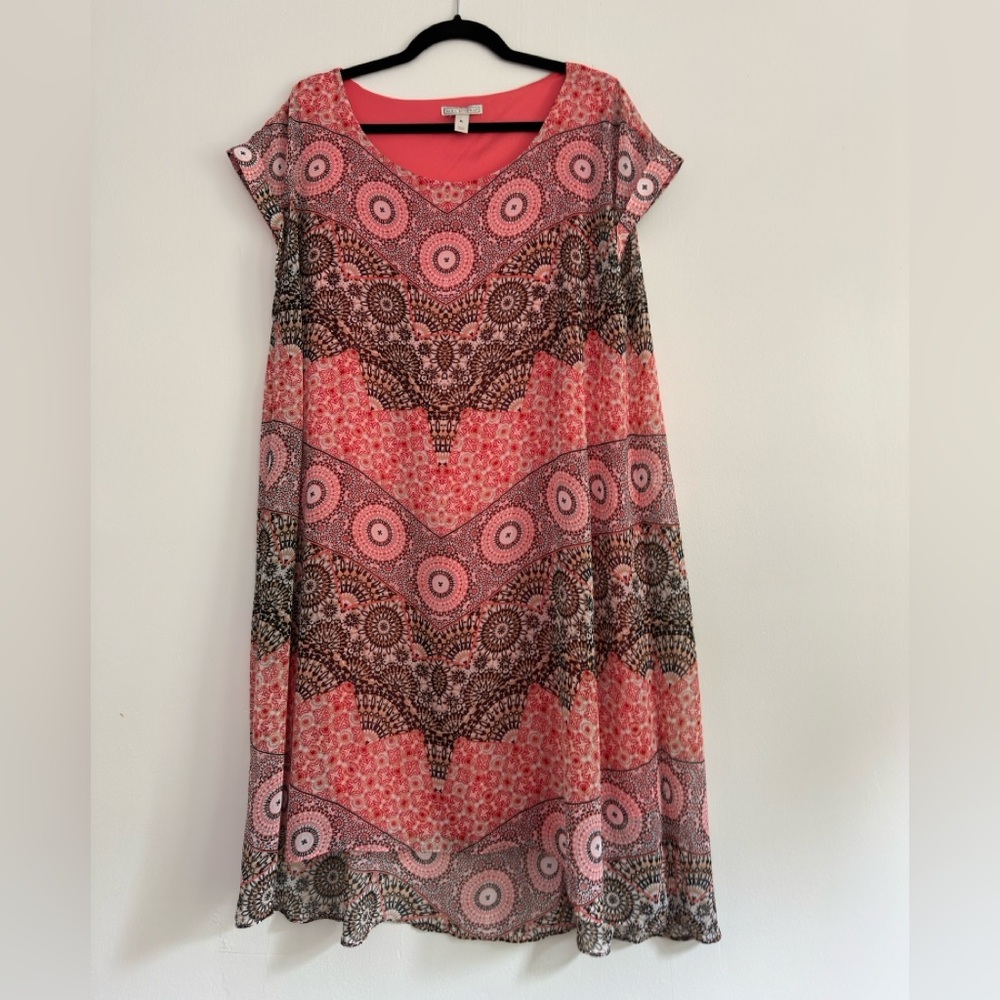 Dana Buchman Pink and Brown Raglan Cap Sleeve‎ Sundress